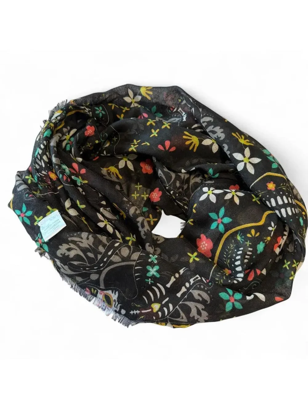 Day of the Dead Sugar Skull Cat Infinity Scarf Black Floral